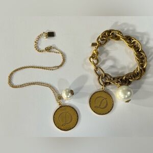 John Wind Sorority Gal D Initial Pendant Necklace & Bracelet Set Cottagecore